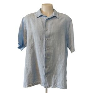 Caribbean Shirt 2XT Men's Linen Button-up Style Short Sleeve Collared Blue check